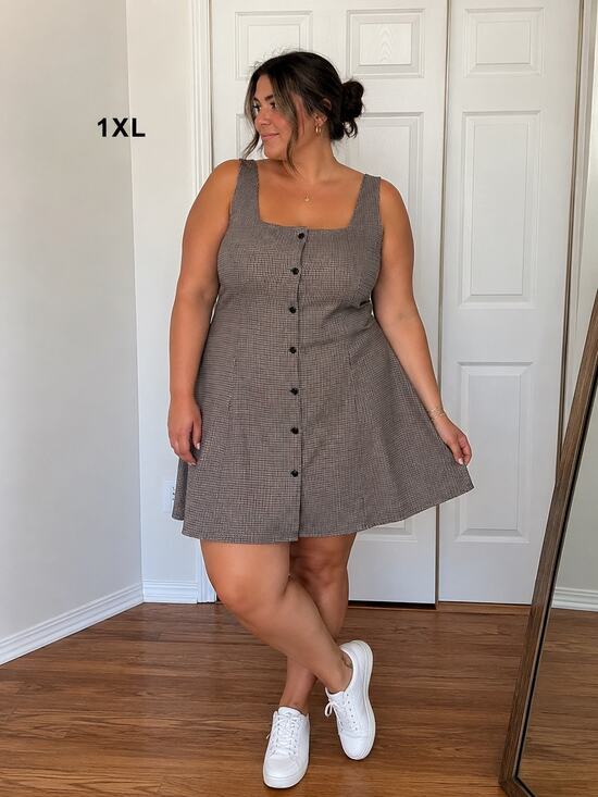 Cider Dresses & Skirts - Cider 1XL Brown Houndstooth Button Front Sleeveless Mini Dress Plus Size